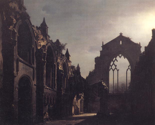 Luis Daguerre The Ruins of Holyrood Chapel,Edinburgh Effect of Moonlight